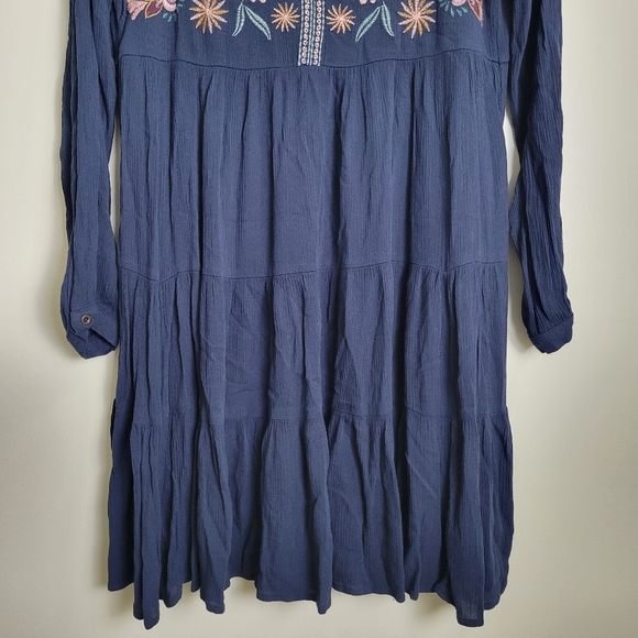Knox Rose Boho Floral Embroidered V‎ Neck Long Sleeve Navy Midi Dress S - Picture 4 of 9